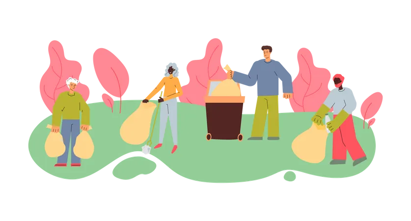 People cleaning in park Illustration