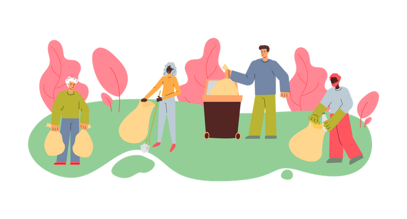 People cleaning in park  Illustration