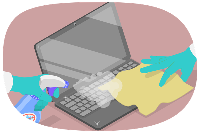 People Cleaning Laptop  Illustration