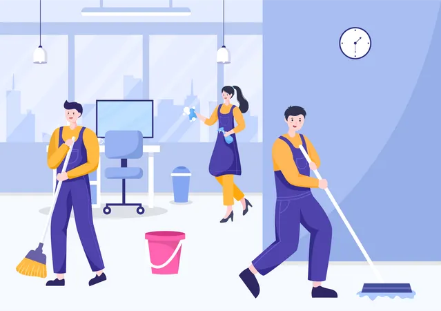 People cleaning office  Illustration