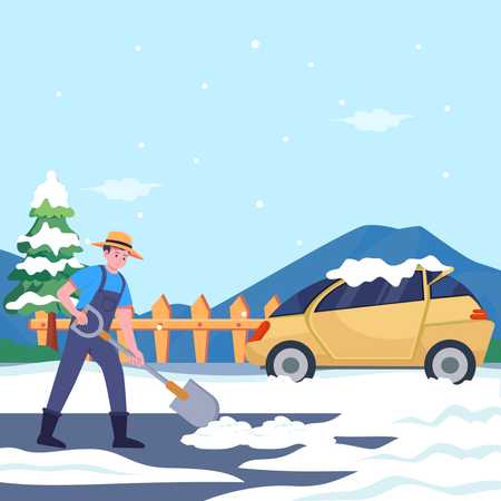 People cleaning roads buried in snow  Illustration