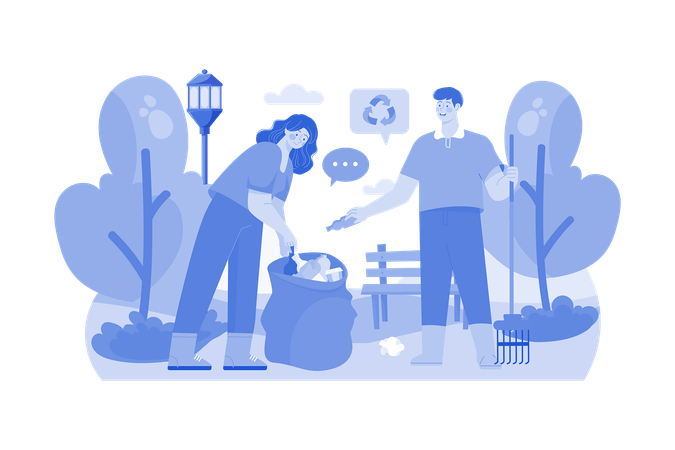 People Cleaning The Trash In The Park  Illustration