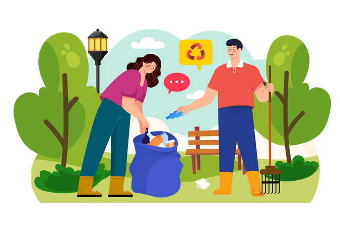 People Cleaning The Trash In The Park  Illustration