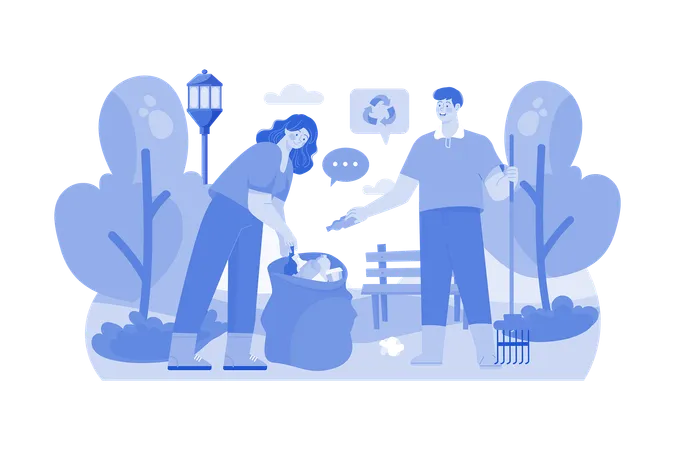 People Cleaning The Trash In The Park  Illustration