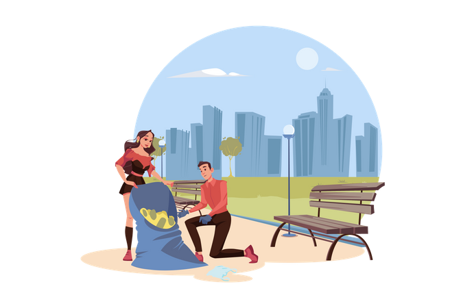People Cleaning The Trash In The Park  Illustration