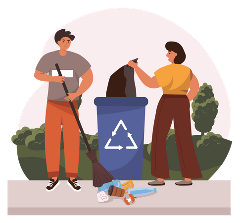 People cleaning trash Illustration