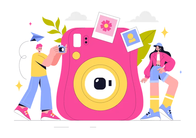 People click pictures on camera  Illustration