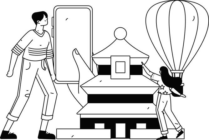 People clicking pictures of monument  Illustration