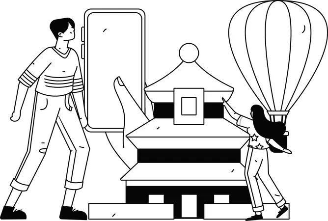 People clicking pictures of monument  Illustration