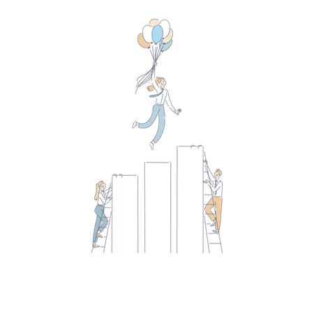 People Climbing Career Ladder To Success  イラスト