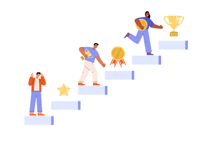 People climbing stairs to win award  Illustration