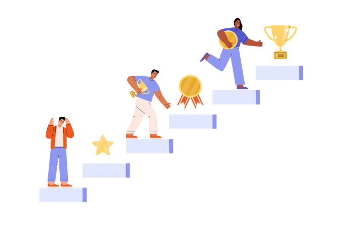 People climbing stairs to win award  Illustration