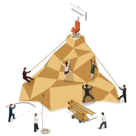 People Climbing to the Mountain to Get Job Vacancy  Illustration