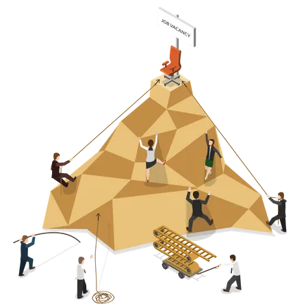 People Climbing to the Mountain to Get Job Vacancy Illustration