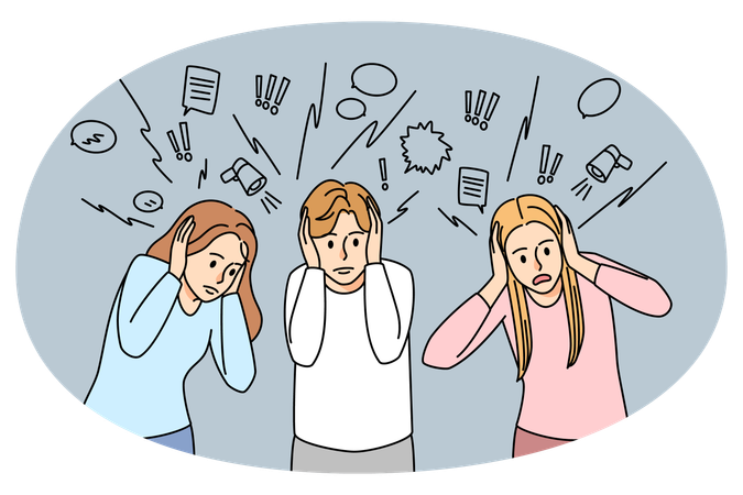 People close ears from information noise  Illustration