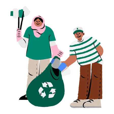 People collecting garbage Illustration