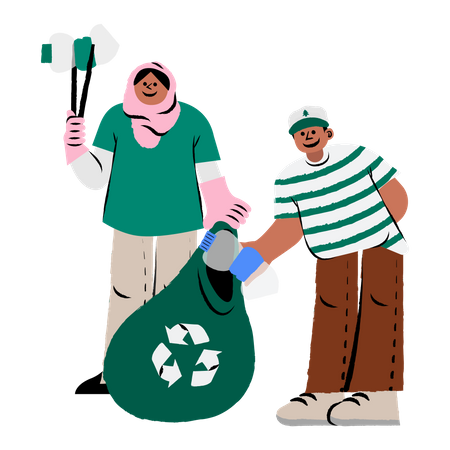 People collecting garbage  Illustration