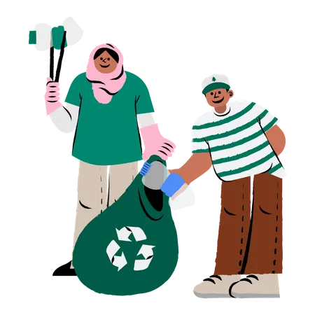 People collecting garbage  Illustration