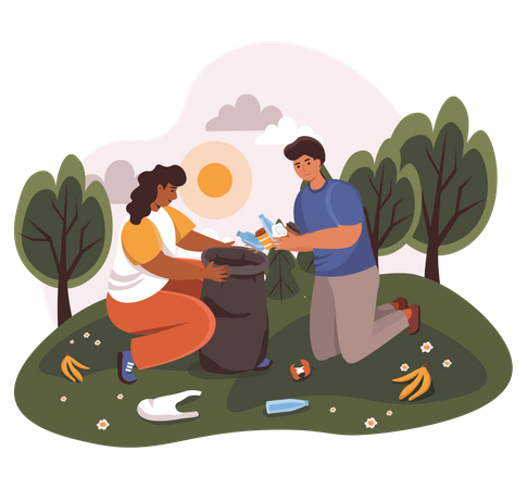 People Collecting Garbage  Illustration