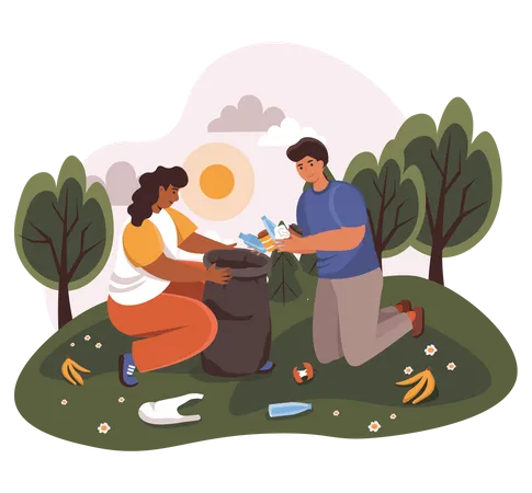 People Collecting Garbage  Illustration