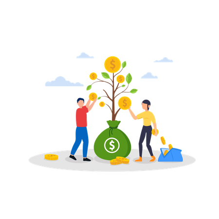 People collecting investment return  Illustration