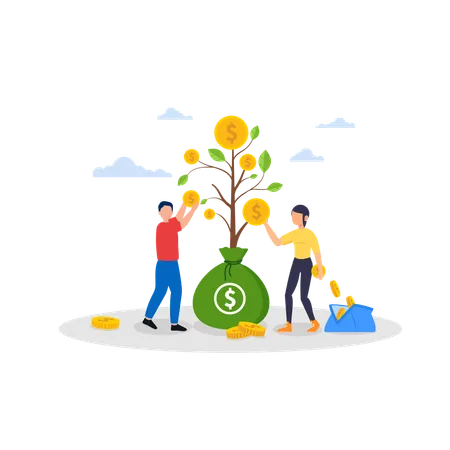 Money And Plant Flat Illustration In This Design You Can See How Technology Connect To Each Other Each File Comes With A Project In Which You Can Easily Change Colors And More Illustration