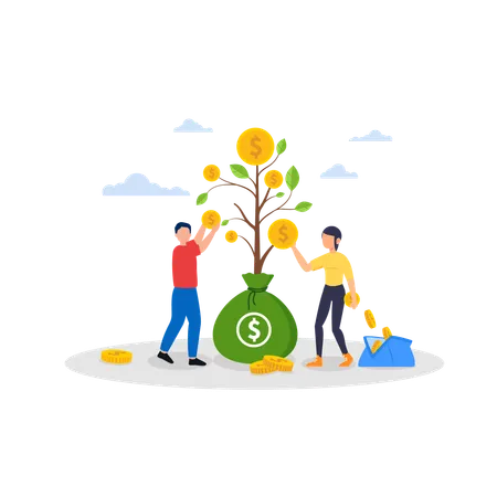 People collecting investment return  Illustration