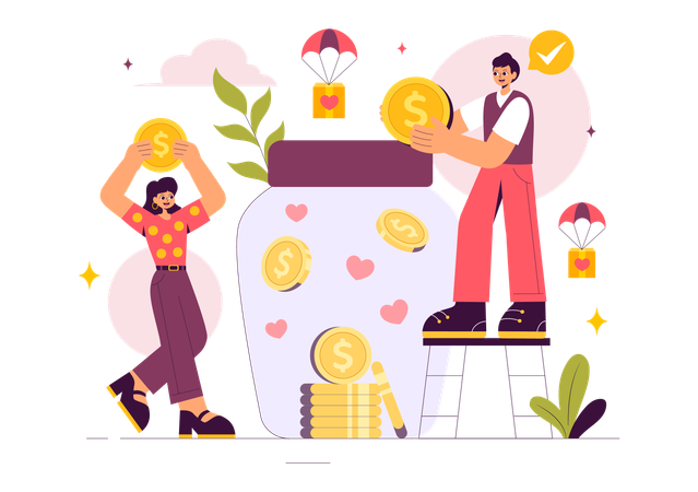 People collecting money for donation  Illustration