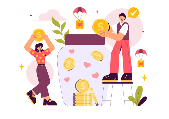 People collecting money for donation  Illustration