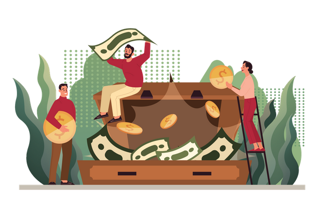 People collecting money in box  Illustration