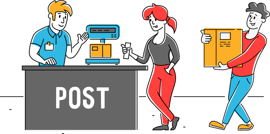 People collecting parcel from post office  Illustration