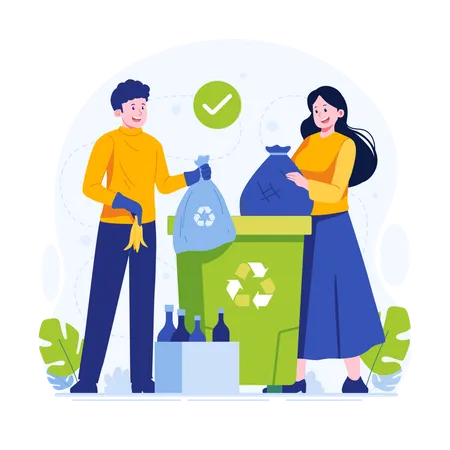 People Collecting Recyclable Trash Illustration Illustration