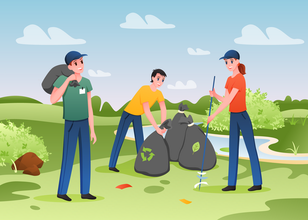 People collecting waste for recycling  イラスト