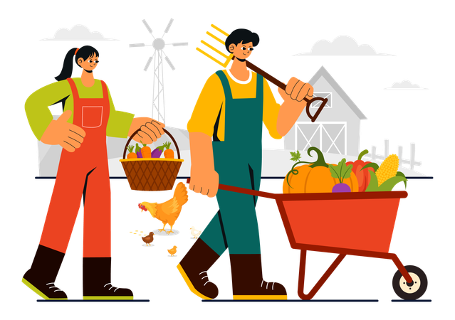 People collects fruits from farm  Illustration