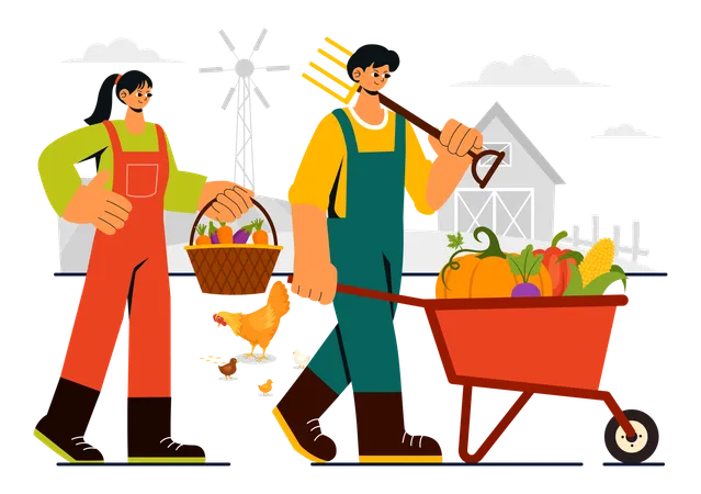 People collects fruits from farm  Illustration