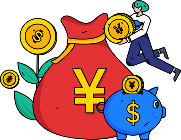 People collects money in money bag  Illustration