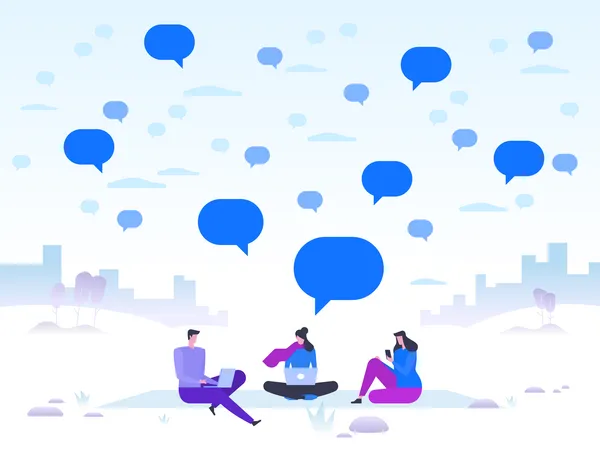 People communicate online during winter  Illustration
