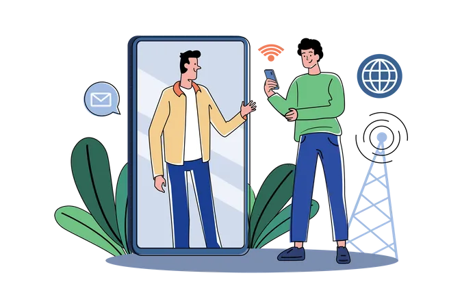 Two Guys Communicate Wirelessly Illustration