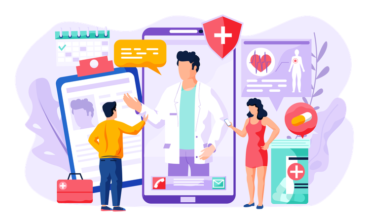 People communicate with the doctor remotely medical application  Illustration