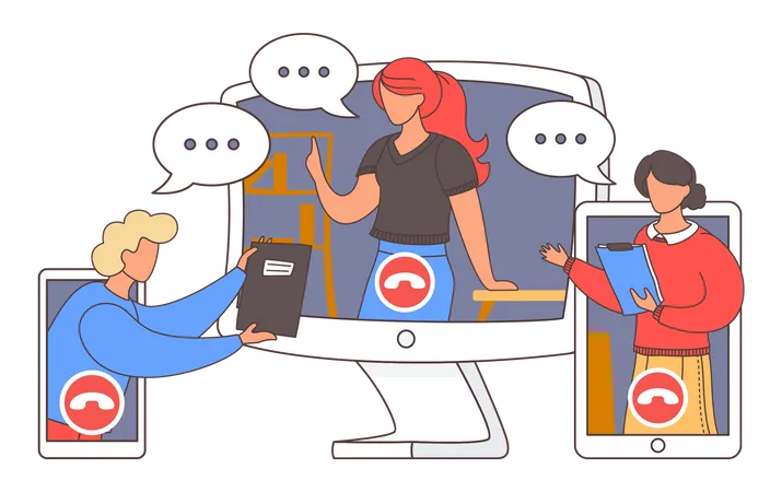 People communicating on online webinar  Illustration