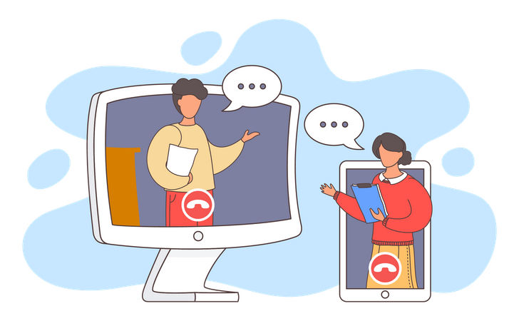 People communicating through video call Illustration