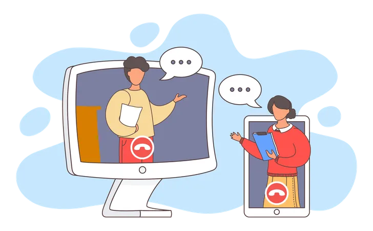 People communicating through video call  Illustration