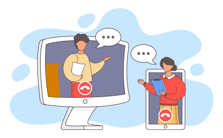 People communicating through video call  Illustration