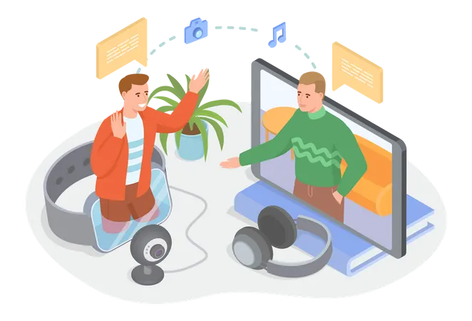 People communicating via computer webcam  Illustration