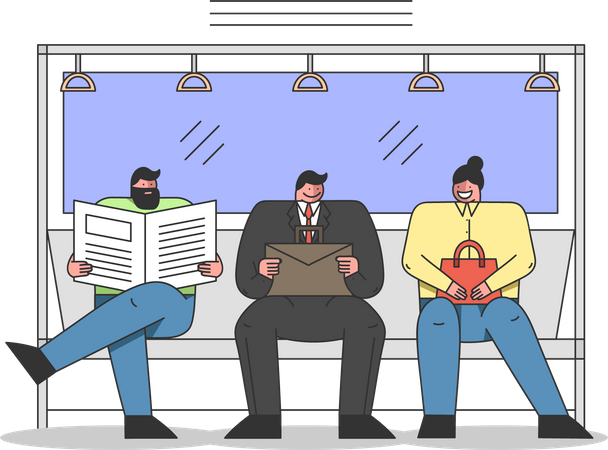 People commuting using public transport means Illustration