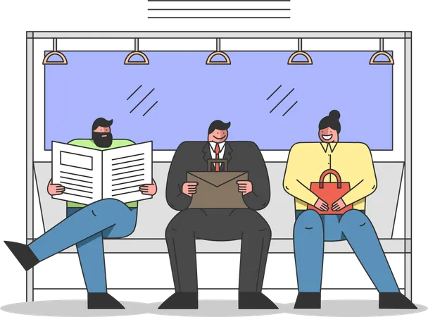 People commuting using public transport means Illustration