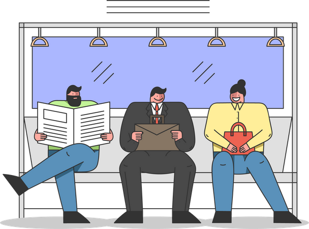 People commuting using public transport means  Illustration