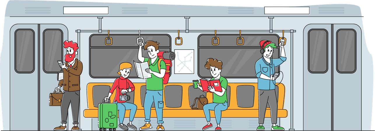 People commuting via subway  Illustration