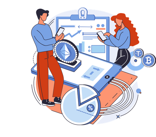 People conduct transactions with cryptocurrency  Illustration
