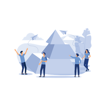 People connect the elements of the pyramid Illustration
